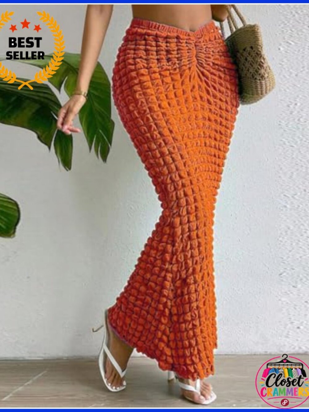 Women's High Waisted Pleated Textured Fishtail Wrap Maxi Skirt Beach Vacation